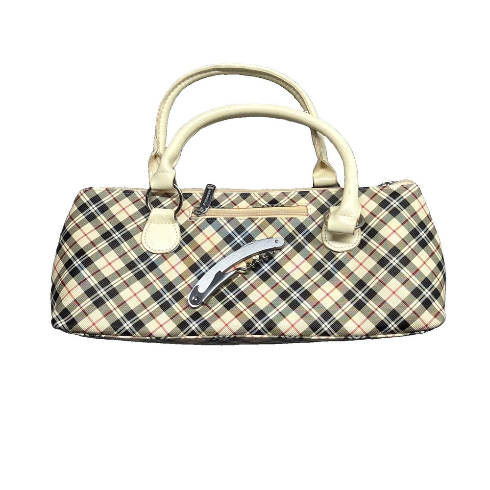 Insulated Wine Bottle Clutch Purse And Opener Plaid Primewear Lunch Cooler Bag